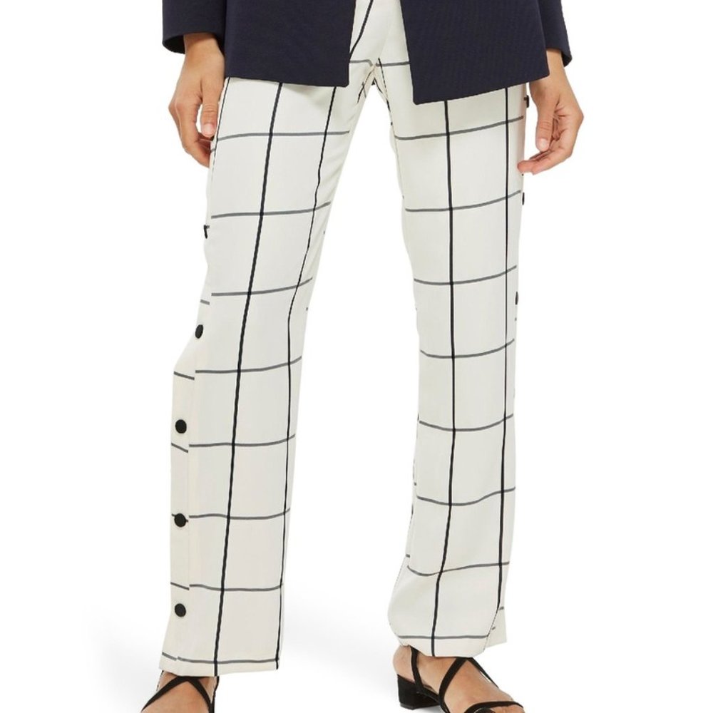 NWOT Topshop Check Popper Wide Leg Trousers - Size 6